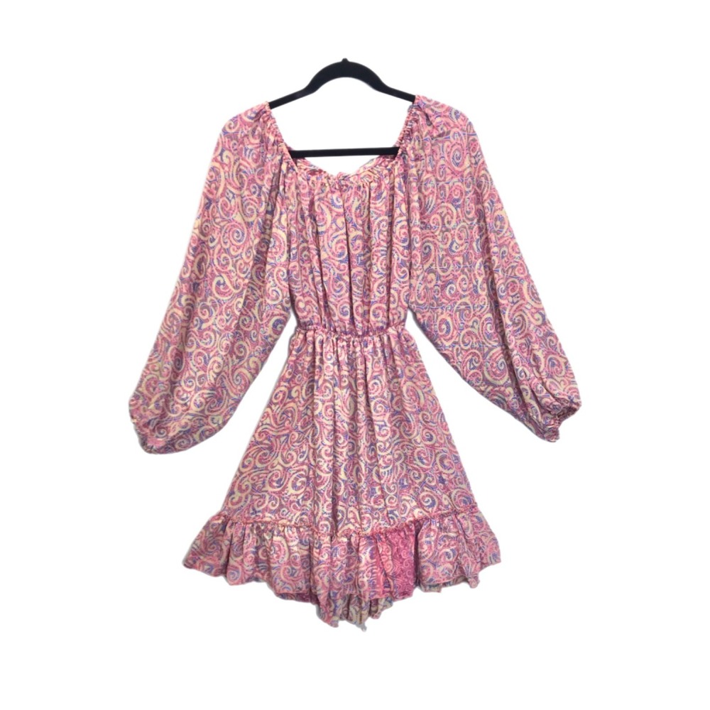 Unique Clothing Dress‎ 100% Silk Size XS Colorful Long Sleeve Pink Cottage core